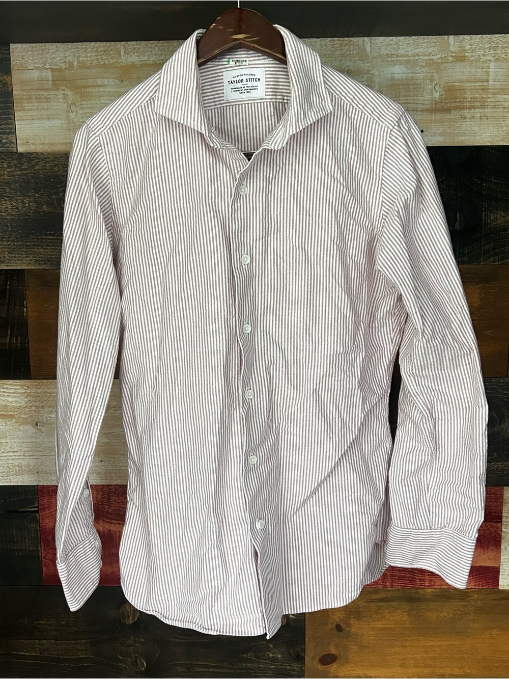 Taylor Stitch Men's Striped Button-Up Shirt in Light Red white size medium